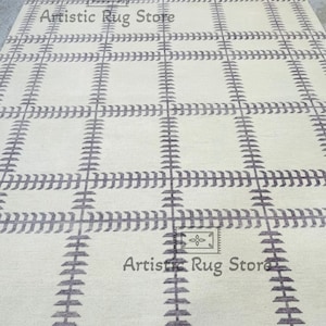 Modern Turkish Purple with cream Oushak Made to Order (In Any Size!) Geometric Knotted Modern Oushak rug/ large area/sage/muted oushak rug.