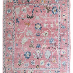 Chic! Modern Pink Oushak Rug 4x6, 5x8, 6x9, 8x10, 9x12, 10x14 Hand knotted Persian Rugs for Living Room - Handmade Rugs for Bedroom