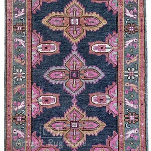Navy Area Rug 9x12, Modern Oushak Rug Traditional Design, Handmade Turkish Wool Rug For Bedroom, Green Orange Rug 8x10: Touch of Pink