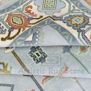 Modern Oushak Rug, White Light Blue Green Area Rug 8X10, Colorful Contemporary Wool Rug, Floral Turkish Rug For Home, Living Room, Bedroom