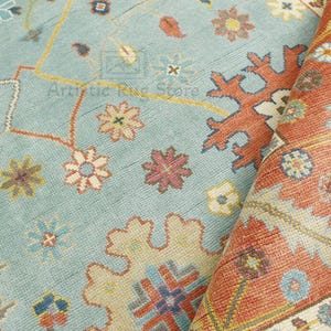 M. Blue- Rust Modern Oushak Hand Knotted Rug 4x6, 5x8, 6x9, 8x10, 9x12, 10x14 ft Handmade Rugs for Living Room - Antique Ethnic rug
