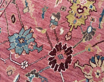 6x9 ft Modern Pink Turkish Oushak Hand Knotted Rug, Antique Handmade Premium Wool Rugs for Living Room - Contemporary Floor Carpet