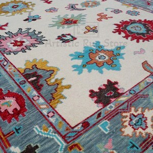 Ivory- Multicolor Indo Oushak Hand Knotted Rug 4x6, 5x8, 6x9, 8x10, 9x12, 10x14 ft Handmade Rugs for Living Room - Antique Ethnic rug