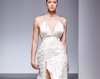 White long dress Priscilla IO. - Elegant long dress - dress for special occasions - bare shoulders dress - high quality - made in Italy
