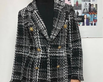 Women Tweed jacket Priscilla IO. - elegant jacket - coat - gold buttons - sartorial - blazer - handmade - high quality - made in Italy