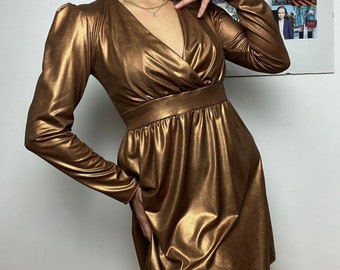 Priscilla IO lamé dress. - metallic dress -elastic dress -elegant jersey-long sleeves-special occasions-handmade-high quality-made in Italy