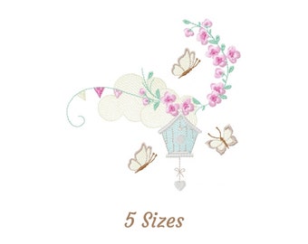 Jaula creativa con diseño de mariposa para bordar - Patrón y diseños de jaula para pájaros para bordar a máquina - 5 tamaños - Descarga instantánea