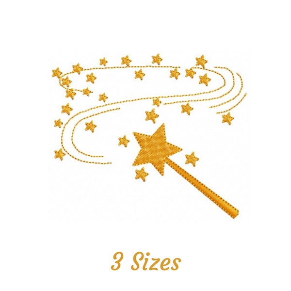 Magic Wand With Starts Embroidery Design - Magical Stick Machine Embroidery Pattern & Designs – 3 Sizes – Instant Download