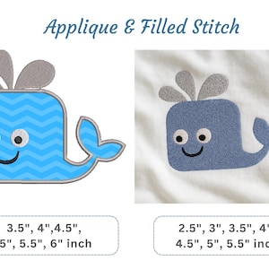 Cute Whale Applique and Filled Stitch Embroidery Design – Ocean Animal Machine Embroidery Pattern for Baby Clothes, Quilts.