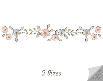 Flower Border Embroidery Design , Instant Download Floral Border Embroidery Design , - 3 Size