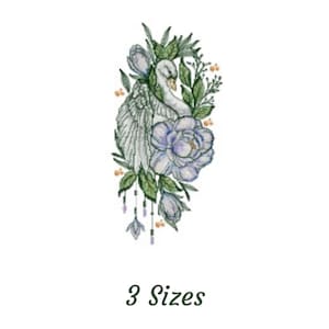Elegant Swan Floral Embroidery Design – 3 Sizes – Graceful Swan with Flowers