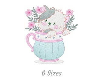 Kitty Embroidery Design - Cute Cat Doll Machine Embroidery Pattern & Designs – 6 Sizes – Instant Download