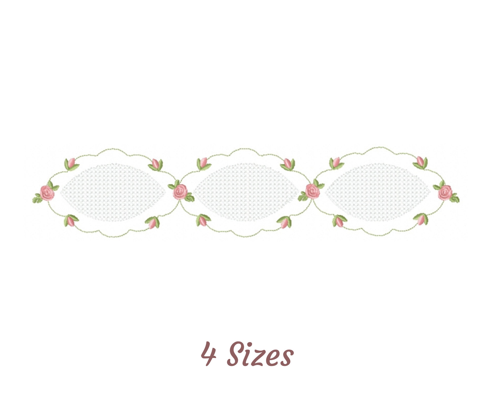 Rose Floral Border Embroidery Design, Machine Embroidery Pattern - Instant Download
