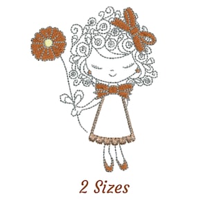 Stylish Cartoon Girl Machine Embroidery Design, Instant Download