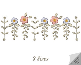 Flower Border Embroidery Design , Instant Download Floral Border Embroidery Design , - 3 Size