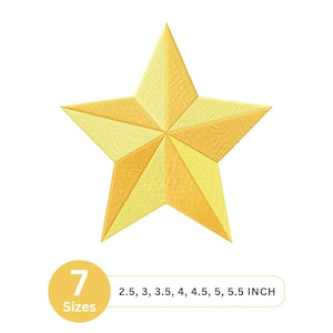 Golden 3D Star Embroidery Design, Dimensional Star Machine Embroidery File in 7 Sizes, Decorative Applique, Instant Download