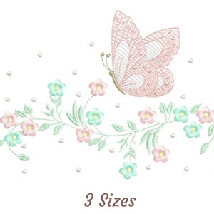 Butterfly With Flowers Embroidery Design - Insect With Floral Machine Embroidery Pattern & Designs – 3 Sizes – Instant Download