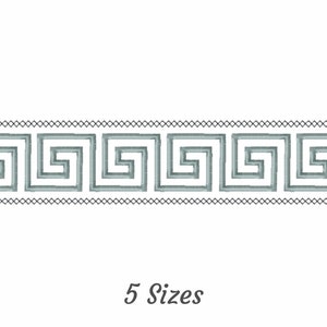 May include: A gray and white Greek key border design with 5 sizes available. The design is a repeating pattern of interlocking squares.
