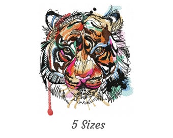 Tiger Gesicht Stickmuster - Maschinenstickerei Muster & Designs - 5 Größen - Sofort Download