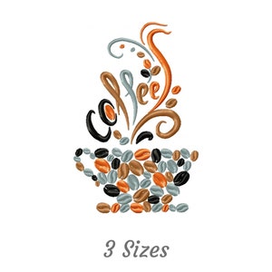 Tea Coffee Creative Embroidery Design - Creative Machine Embroidery Pattern & Designs – 2 Sizes – Instant Download