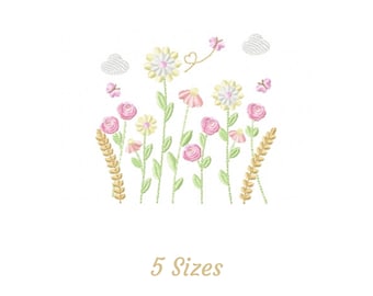 Wild Flower Garden Embroidery Design - Flower Garden Machine Embroidery Pattern & Designs – 5 Sizes – Instant Download