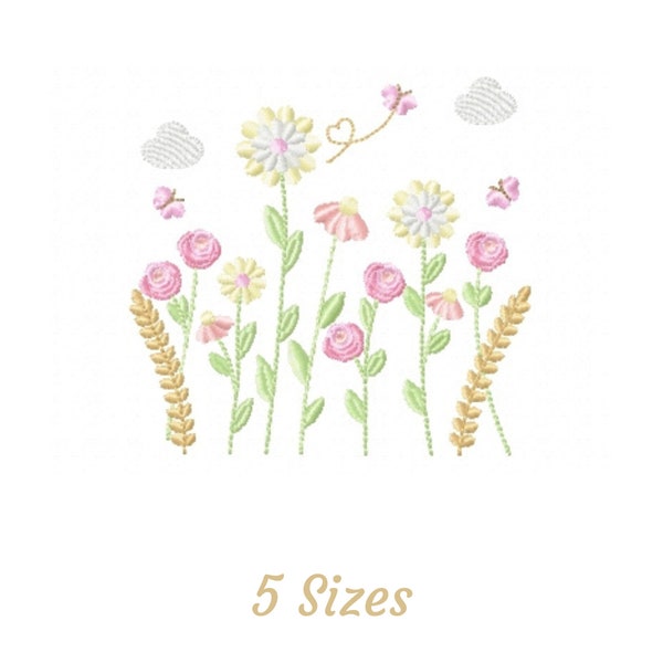 Wild Flower Garden Embroidery Design - Flower Garden Machine Embroidery Pattern & Designs – 5 Sizes – Instant Download