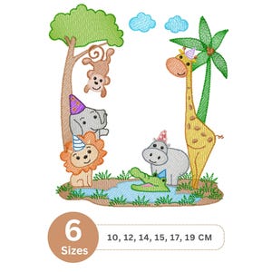 Cute Safari Animals Embroidery Design | Jungle Party Machine Embroidery File | Kids Nursery Decor | Instant Download | 6 Sizes