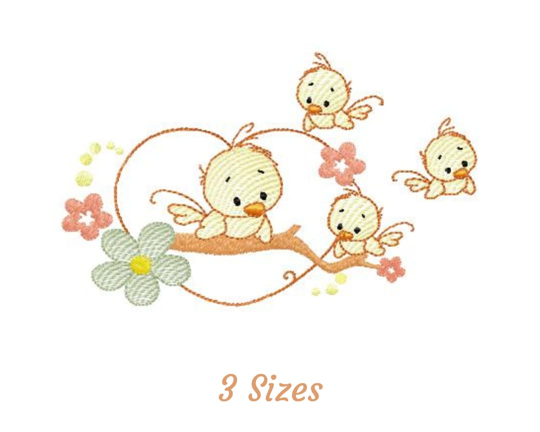 Hand Embroidered birds print twinning set for Sister + Brother