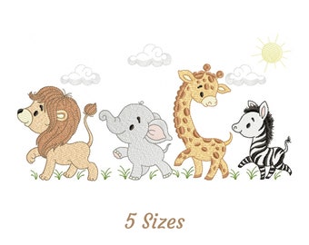 Baby Animals Embroidery Design - Lion,Elephant,Giraffe,Zebra Baby Animals Machine Embroidery Pattern & Designs – 5 Sizes – Instant Download