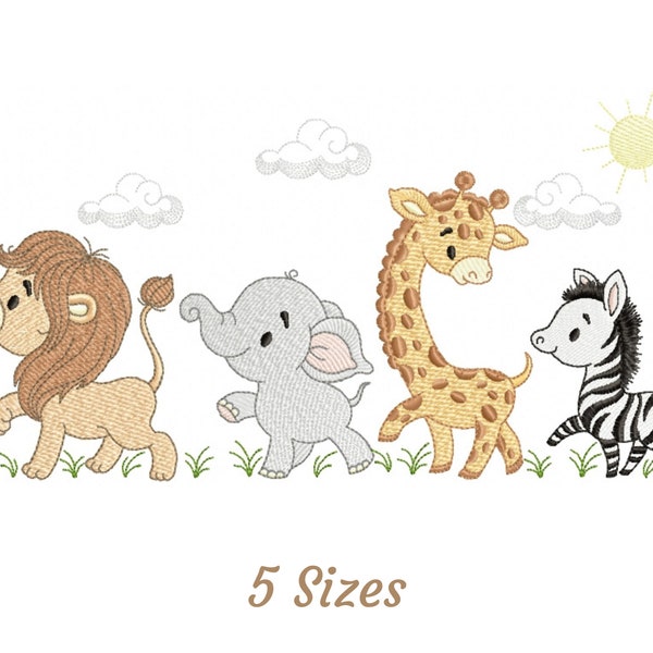 Motif de broderie bébés animaux - Lion, éléphant, girafe, zèbre, motifs de broderie Machine bébés animaux - 5 tailles - téléchargement immédiat