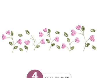 Heart Floral Border Embroidery Design, Vine Border Machine Pattern Embroidery – 4 Sizes