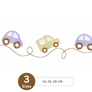 Cars Border Embroidery Design – Cute Cartoon Vehicles – 3 Sizes  – Machine Embroidery Digital Download