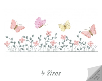 Butterfly With in Garden Embroidery Design - Insect And Flower Machine Embroidery Pattern & Designs – 4 Sizes – Instant Download