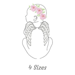 Diseño de bordado de angelito - Patrón y diseños de bordado a máquina de ángel - 4 tamaños - Descarga instantánea