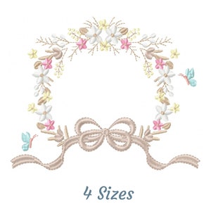 Delicate Floral Wreath Embroidery Design - Vintage-Inspired Flower Wreath Embroidery Pattern - 4 Sizes