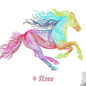 Bright Rainbow Horse Machine Embroidery Design, Colorful Rainbow Horse Embroidery pattern, 4 sizes, Instant Download