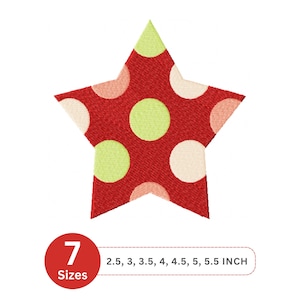 Polka Dot Star Embroidery Design, Cute Star Applique for Kids Clothes & Crafts, 7 Sizes Machine File, Instant Digital Download