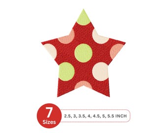 Diseño de bordado de estrella con lunares, lindo aplique de estrella para ropa infantil y manualidades, archivo para máquina de coser en 7 tamaños, descarga digital instantánea.