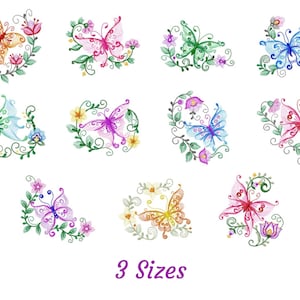 Floral Butterfly Embroidery Design, Machine Embroidery Pattern- 11 Types - Instant Download