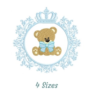 Bear with Crown Frame Embroidery Design - Baby Animal With Crown Machine Embroidery Pattern & Designs – 4 Sizes – Instant Download