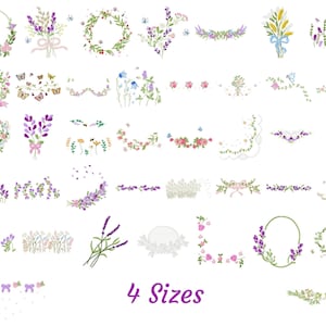 花の装飾要素の刺繍デザイン - アップリケ機械刺繍パターンとデザイン - 4 つのサイズ - 即時ダウンロード