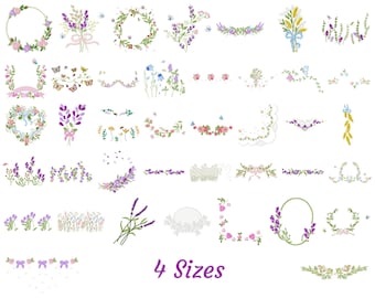 Floral Decorative Element Embroidery Design - Applique Machine Embroidery Pattern & Designs – 4 Sizes – Instant Download