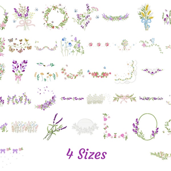 Floral Decorative Element Embroidery Design - Applique Machine Embroidery Pattern & Designs – 4 Sizes – Instant Download