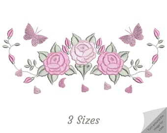 Butterfly Flower Corner Embroidery Design - Flower Border Corner Machine Embroidery Pattern & Designs – 3 Sizes – Instant Download