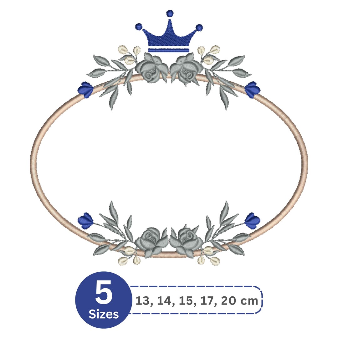 Royal Oval Monogram Frame Embroidery Design, Crown Floral Wreath ...