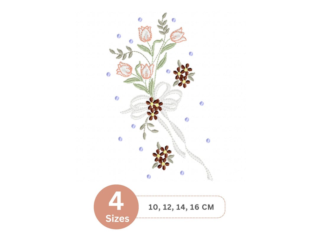 Elegant Floral Bouquet With Ribbon Embroidery Design | Tulip Machine ...