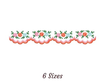 Rose Flower Border Embroidery Design, Machine Embroidery Pattern - Instant Download