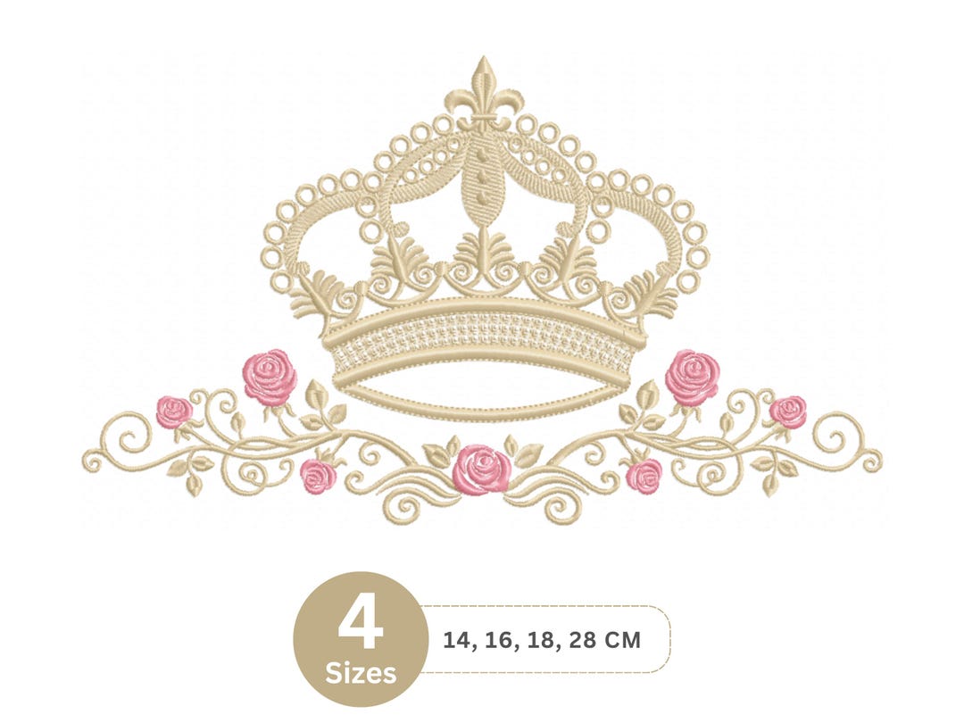 Royal Crown With Floral Swirls Embroidery Design | Elegant Crown and ...