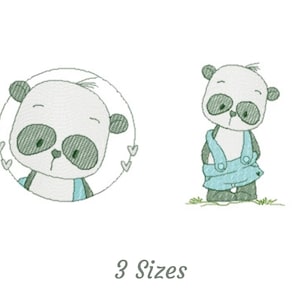 Baby Panda Cartoon Embroidery Design, Machine Embroidery Pattern- 2 Types - Instant Download