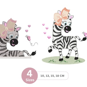 Adorable Zebra Embroidery Designs Set – Cute Baby Zebra with Bow Machine Embroidery Patterns for Kids Clothes & Nursery Decor